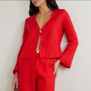 Sara Cristina Narea pearl embellished top+shorts linen SET